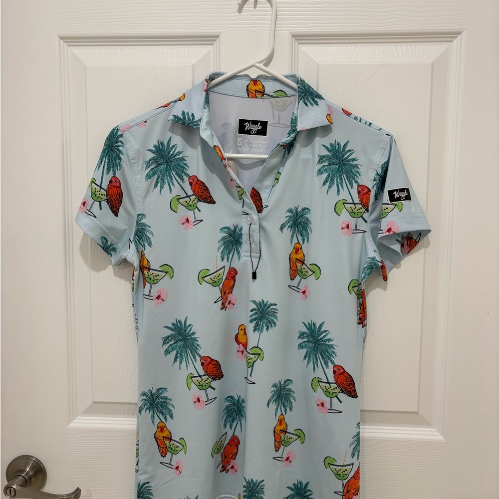 Waggle Tropical Print Light Blue Button Down Shirt